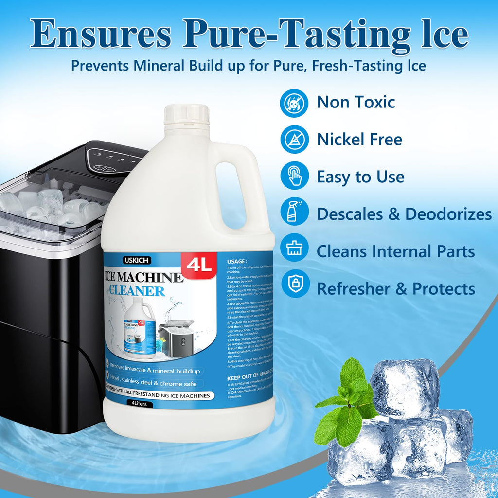 Ice Machine Cleaner Maker Descaler - Nickel Safe Descaler, Ice Maker Cleaner Compatible with Whirlpool, Scotsman, KitchenAid, Affresh, Hoshizaki, GE Opal Cleaning Kit, (1Gallon, 33 Uses)