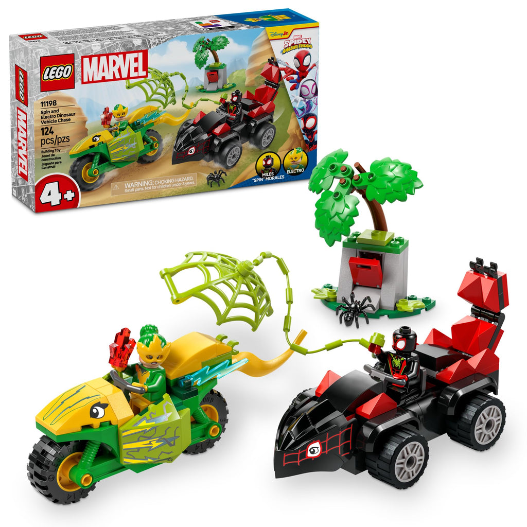 LEGO Marvel Spidey and His Amazing Friends Spin and Electro Dinosaur Vehicle Chase - Car and Motorcycle Preschool Building Toy for Kids, Boys and Girls, Ages 4+ - Gift Idea for Birthdays - 11198