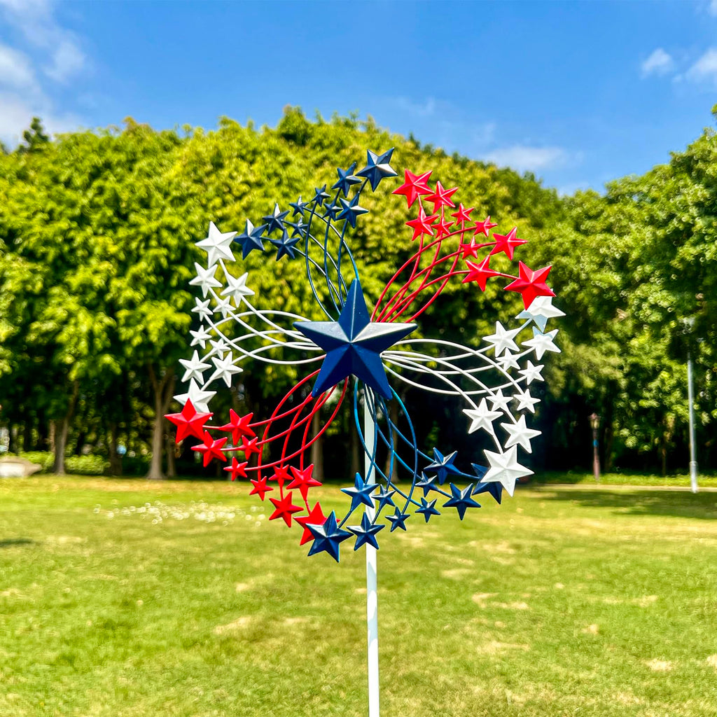XLSWAIN Patriotic Star Metal Wind Spinner Outdoor, 47.3" H