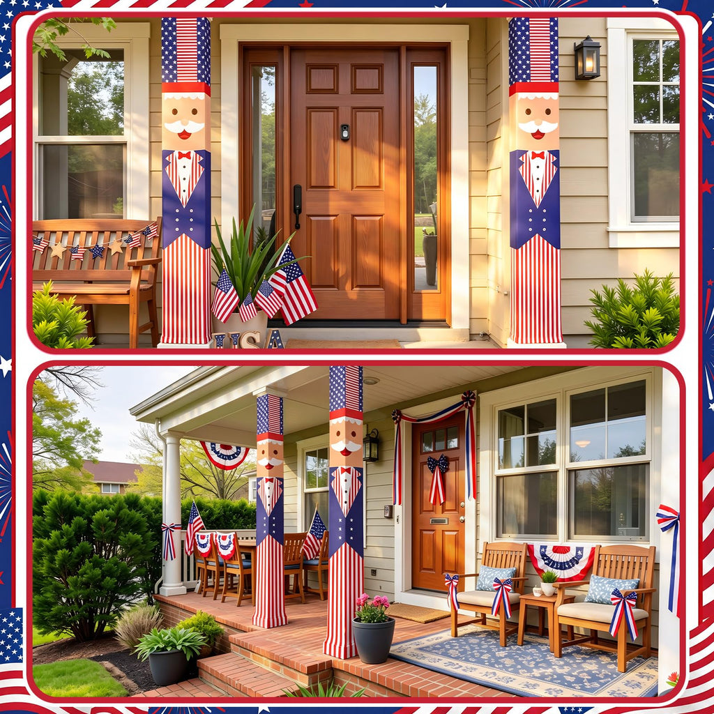 Chumia 2 Pcs 4th of July Decorations Patriotic Uncle Column Wraps 108 x 54" Independence Day Porch Pillar Covers Outdoor for Memorial Veterans Labor Day Stars and Stripes Post Yard Signs