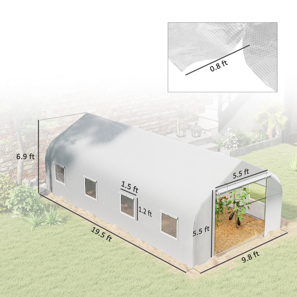 Outsunny 20' x 10' x 7' Outdoor Walk-in Greenhouse Zippered Door White