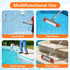 16FT Pool Brush with Pole, 19" Heavy Duty Swimming Pool Brush with 4-16FT Aluminum Telescopic Pole, Pool Scrubber Brush Head with Universal Adapter for Cleaning Pool Walls, Corners, Floors