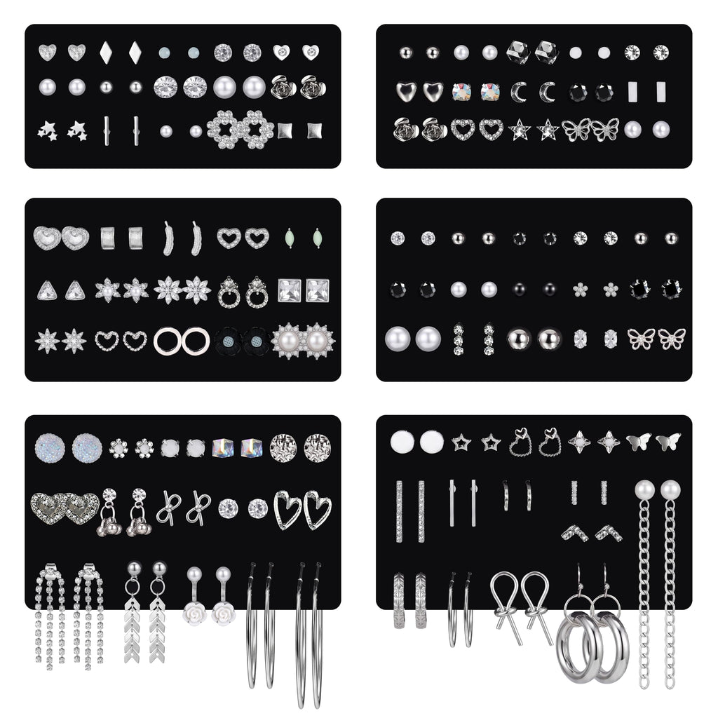 LOLIAS 90Pairs Hypoallergenic Stud Earrings Set for Sensitive Ears Women