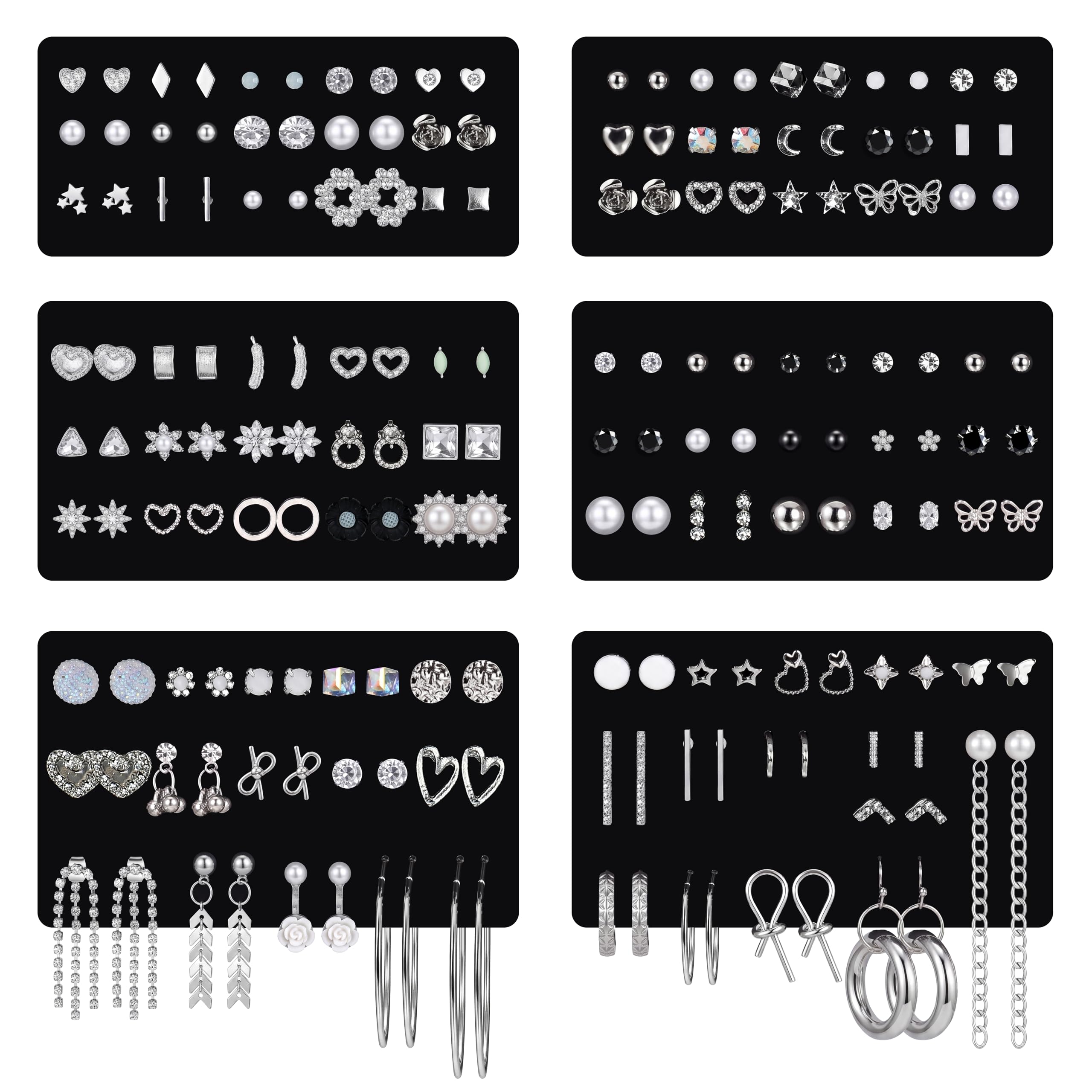 LOLIAS 90Pairs Hypoallergenic Stud Earrings Set for Sensitive Ears Women