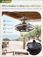Fanbulous Outdoor Ceiling Fans with Light for Patios, 24" Weatherproof Plug in Ceiling Fan, Gazebo Fan Remote&APP Control, 3CCT Dimmable, Caged Ceiling Fan with Hanging Hook for Porch, Pergola, Canopy