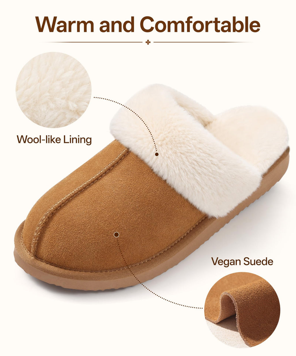 Litfun Fuzzy Slippers for Women Memory Foam Indoor House Shoes