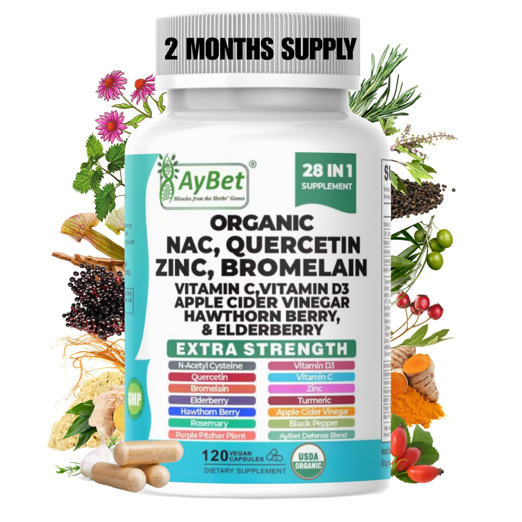 NAC-n-acetyl cysteine- Quercetin Zinc Bromelain Supplement | Extra Strength with Vit C, D3, Apple Cider Vinegar, Elderberry, Hawthorn Berry, Turmeric | Immune Support|120 Vegan Capsules | USDA Organic