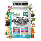 NAC-n-acetyl cysteine- Quercetin Zinc Bromelain Supplement | Extra Strength with Vit C, D3, Apple Cider Vinegar, Elderberry, Hawthorn Berry, Turmeric | Immune Support|120 Vegan Capsules | USDA Organic