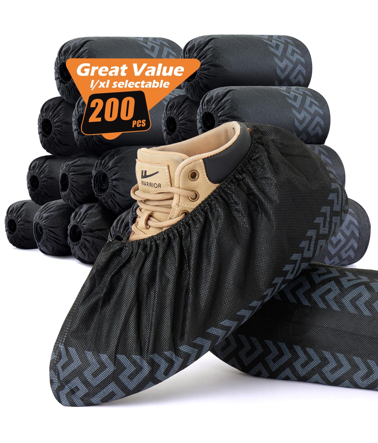 DclobTop 200Pack Black Recycable Shoe Covers Disposable -Non-Slip Shoe Covers for Indoors Reusable, Durable, Breathable Booties, 2 Sizes Fits Up To 12 US Men and 13 US Women Size