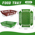 50 Pcs Football Party Decorations, Disposable Food Tray for Super Bowl, Snack Trays, Large Serving Boats for Birthday, Tailgate & Sports Theme Events – 2 Designs