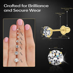 14k Yellow Gold Solitaire Round Cubic Zirconia Stud Earrings Basket-set CZ with Screw On Secure Screw-backs, 4mm