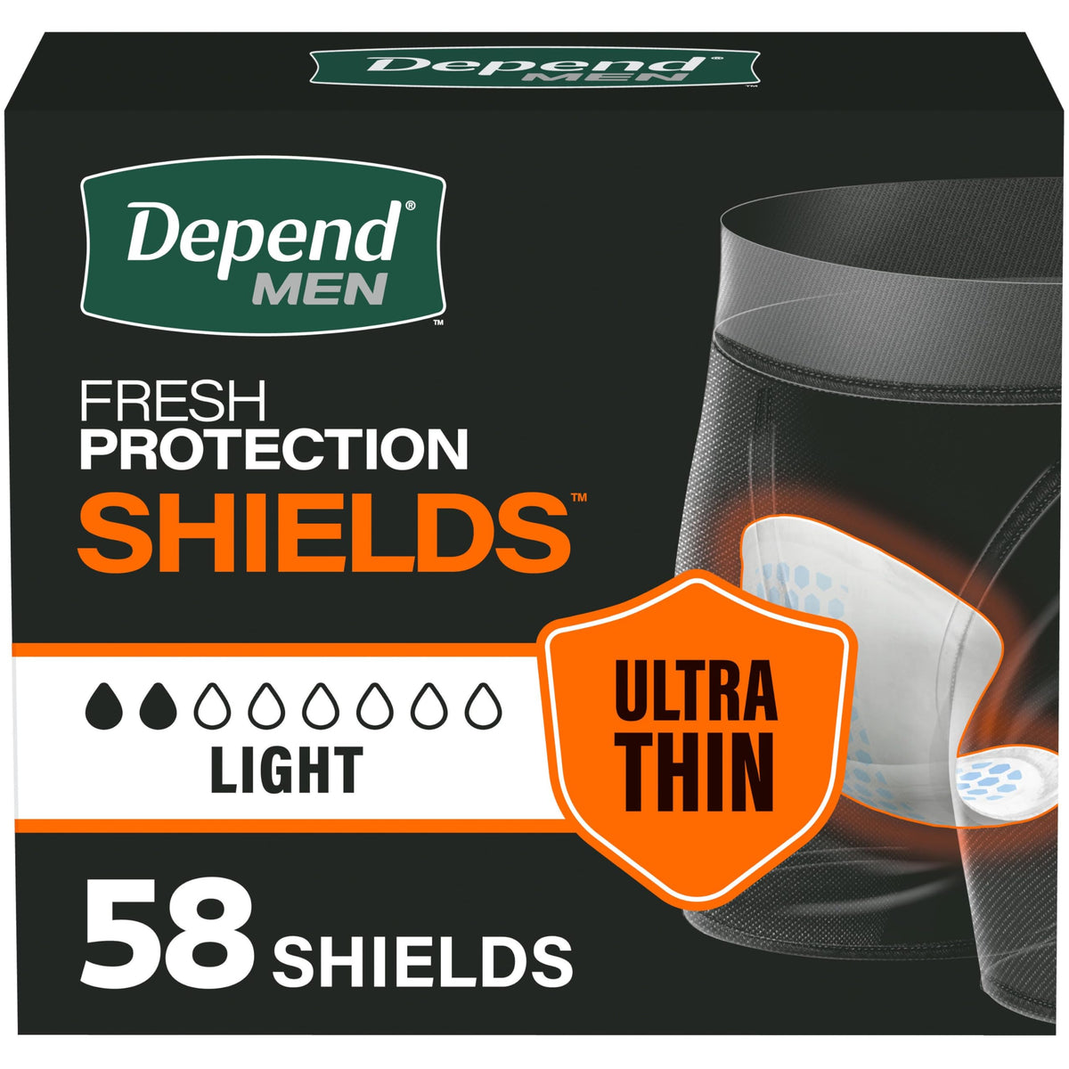 Depend Shields Incontinence Pads for Men, Light Absorbency, 58 Count