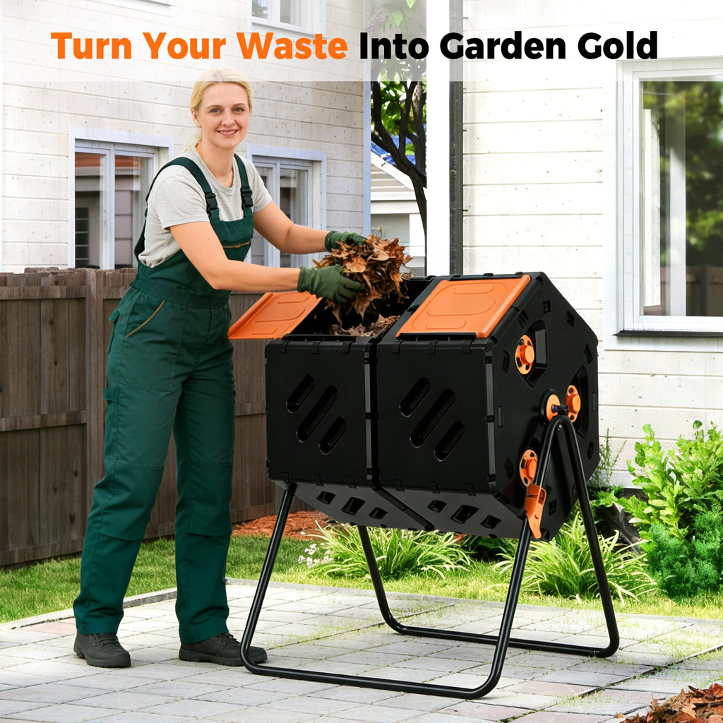 Cozurra 45 Gallon Large Compost Tumbler Outdoor, Dual Chamber Compost Bin