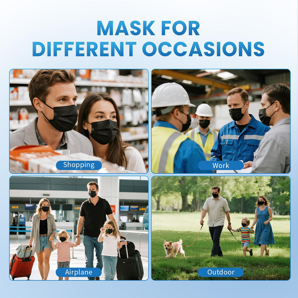 Borje Disposable Face Mask, 100 PCS Black Masks, 3 Ply Protection Face Masks