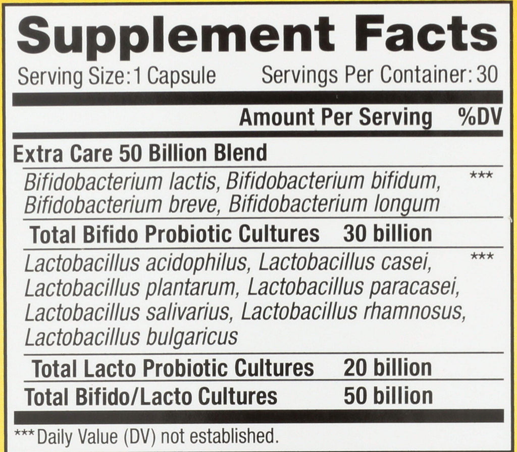 Renew Life Extra Care Digestive Probiotic Capsules, 50 Billion CFU Guaranteed, Daily Supplement Supports Immune, Digestive, Respiratory Health(1), L. Rhamnosus GG, Dairy, Soy and Gluten-Free, 30 Count