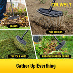 Colwelt Thatch Rake, Dethatcher Rake with Thin, Curved Spring Steel Tines, Dethatching Thatching Rake for Lawns with 61’’ Steel Handle, Lawn Tine Rakes for Pine Needles, Dead Grass, Garden Debris