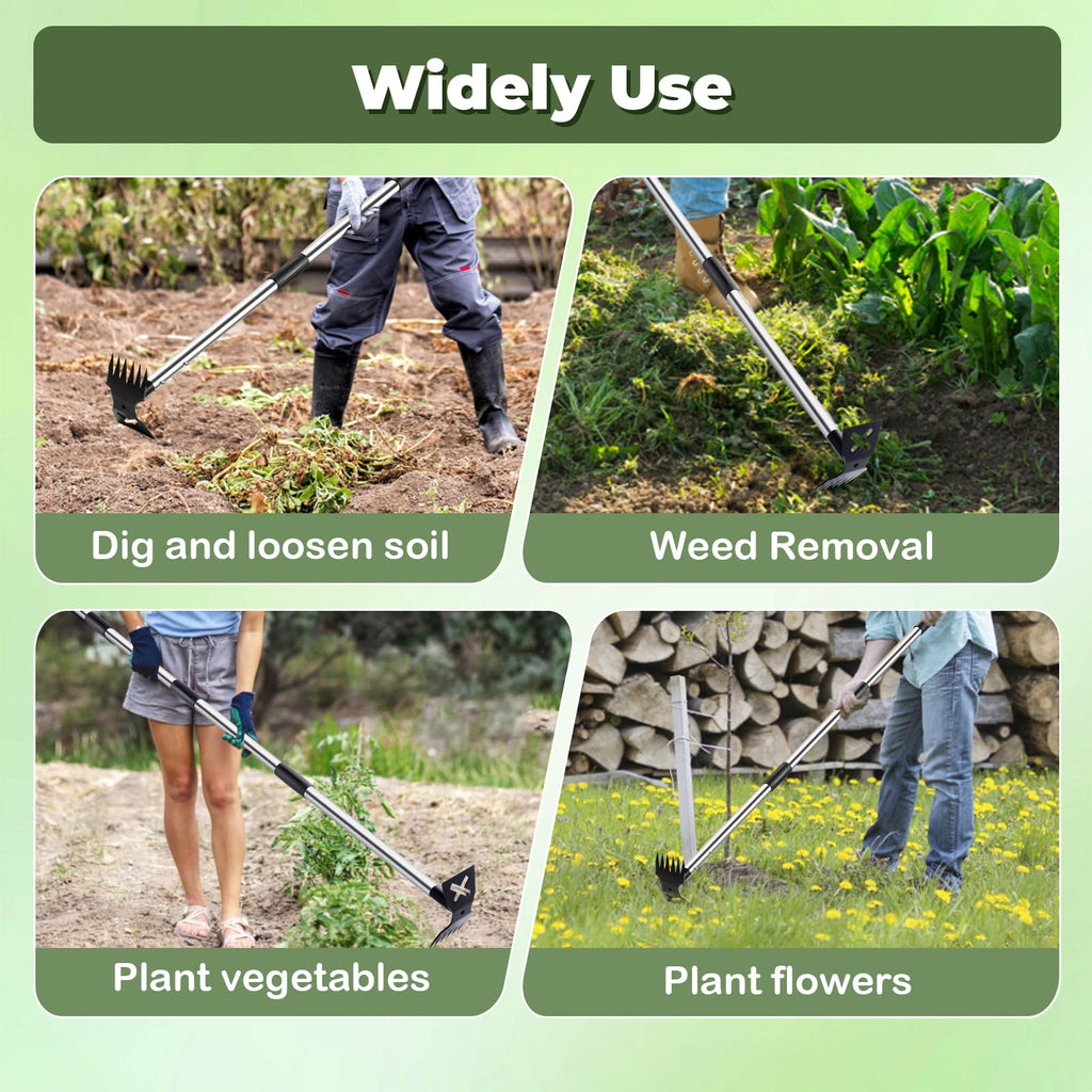 NICOFPHY Weed Puller Tool with Long Handle, Heavy Duty Garden Hoe and Rake