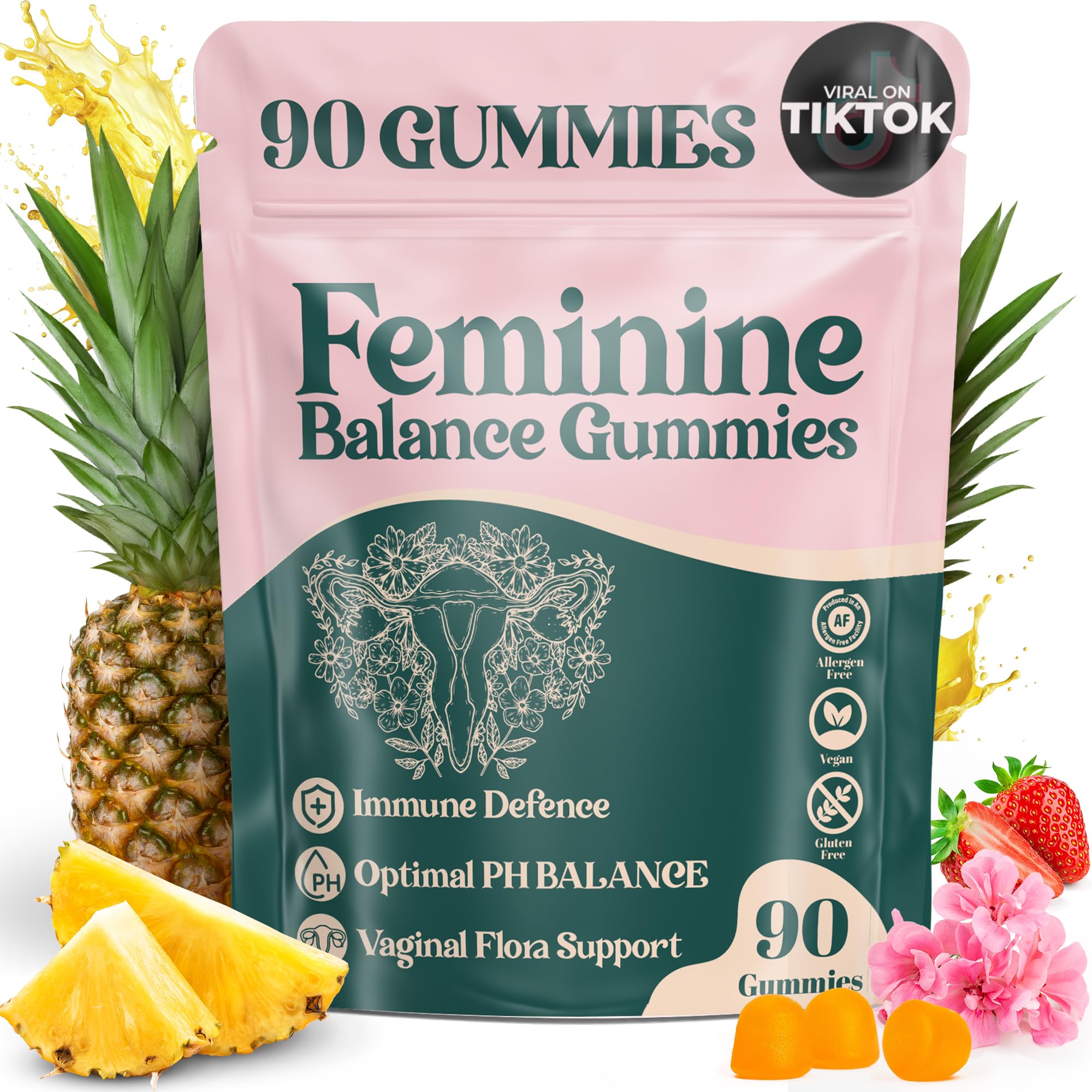 ORGANIC UPLIFT Feminine Balance Gummies - for Women’s Health & Wellness - Immune Support - Vegan, Gluten-Free - Hawaiian Pineapple (Pack of 1)