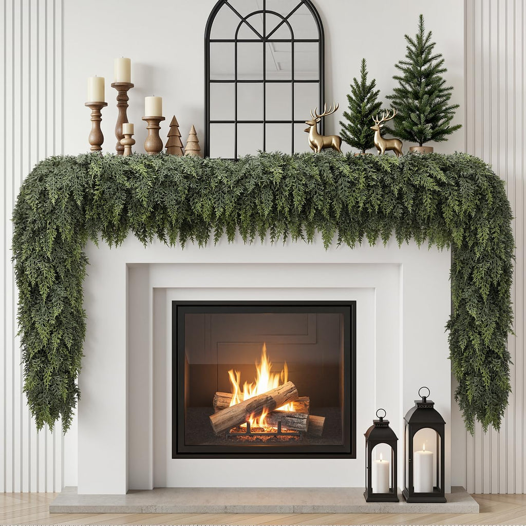 2PCS 6FT Christmas Cedar Garland, Real Touch Soft Greenery Mantel Decor