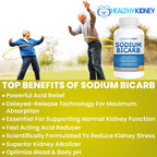 Sodium Bicarbonate 650mg Capsules Delayed Release for Supporting Normal Kidney Function & Kidney Health Supplement. Sodium Bicarbonate Designed for Kidney Support, Acid Relief, Alkalinity 120 Pills