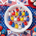 Skylety 100 Pcs Patriotic Mini Ducks 4th of July Independence Day Party Decor 250th Anniversary Red White Blue Ducks with Glue Points Garden Potted Miniature Cake Decoration Craft Patriotic Collectors