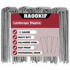 RAOOKIF 8 Inch Galvanized Garden Landscape Staples, 20/50/100/200Pcs Garden Metal Stakes, 11 Gauge Heavy Duty Ground Stakes for Decoration, Fence, Lawn, Fabric Pins