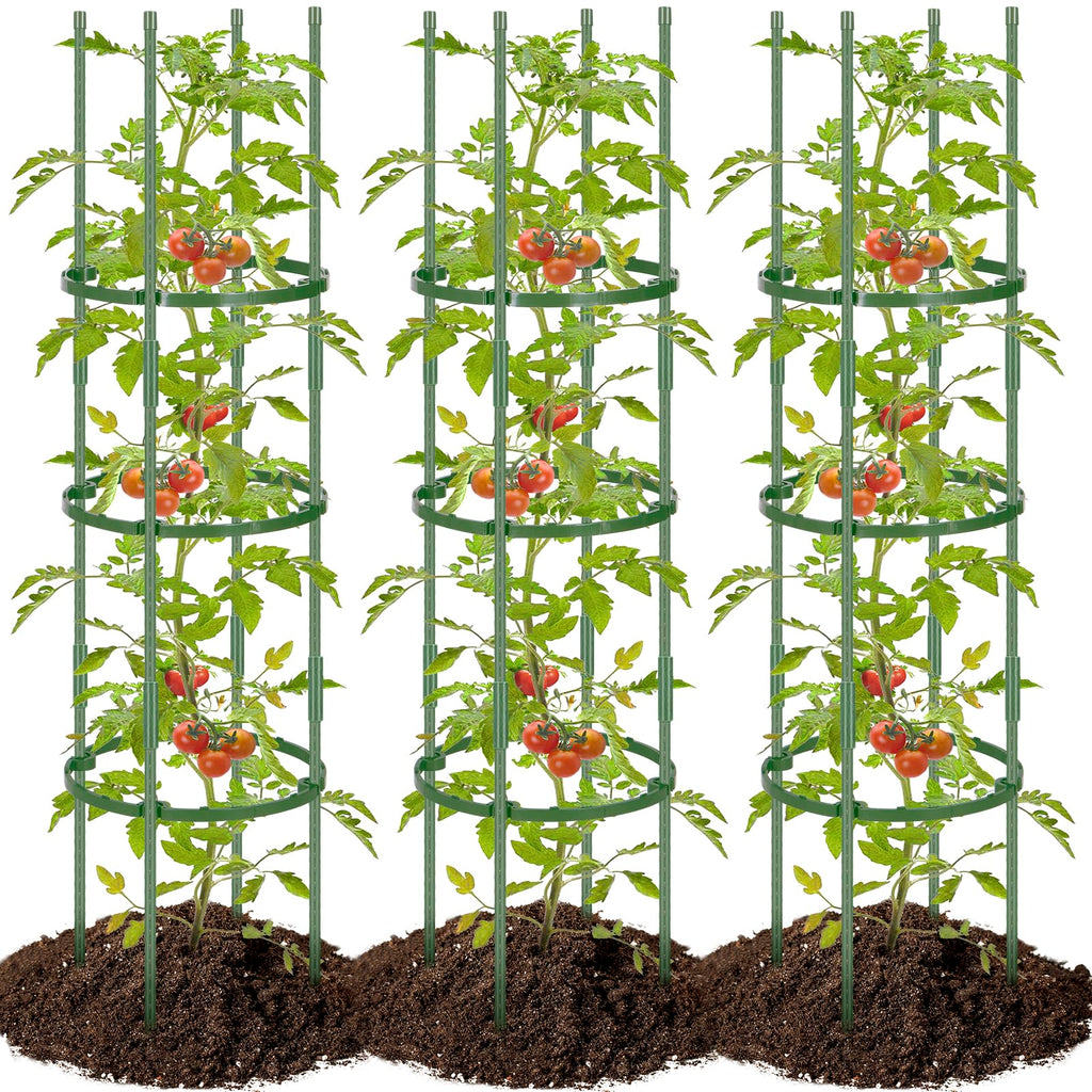 POILKMNI 3 Pack Tomato Cage for Garden - 59'' Tall Plant Support Heavy-Duty Tomato Trellis, Adjustable Garden Trellis for Climbing Plants Vines Vegetables Flowers Cucumber Peony Plant Cage