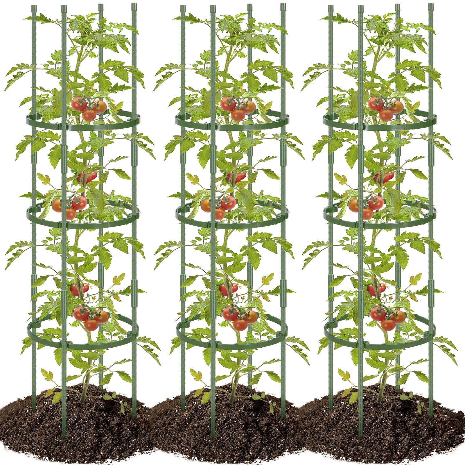 POILKMNI 3 Pack Tomato Cage for Garden - 59'' Tall Plant Support Heavy-Duty Tomato Trellis, Adjustable Garden Trellis for Climbing Plants Vines Vegetables Flowers Cucumber Peony Plant Cage