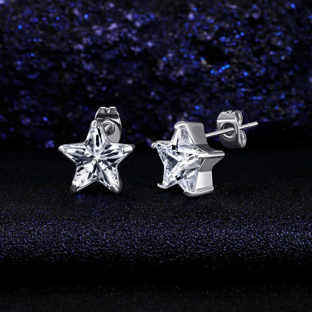316L Stainless Steel Earrings Set Hypoallergenic Cubic Zirconia Stud Earring for Women Men (Heart/Teardrop/Oval/Star/Horse-Eye)
