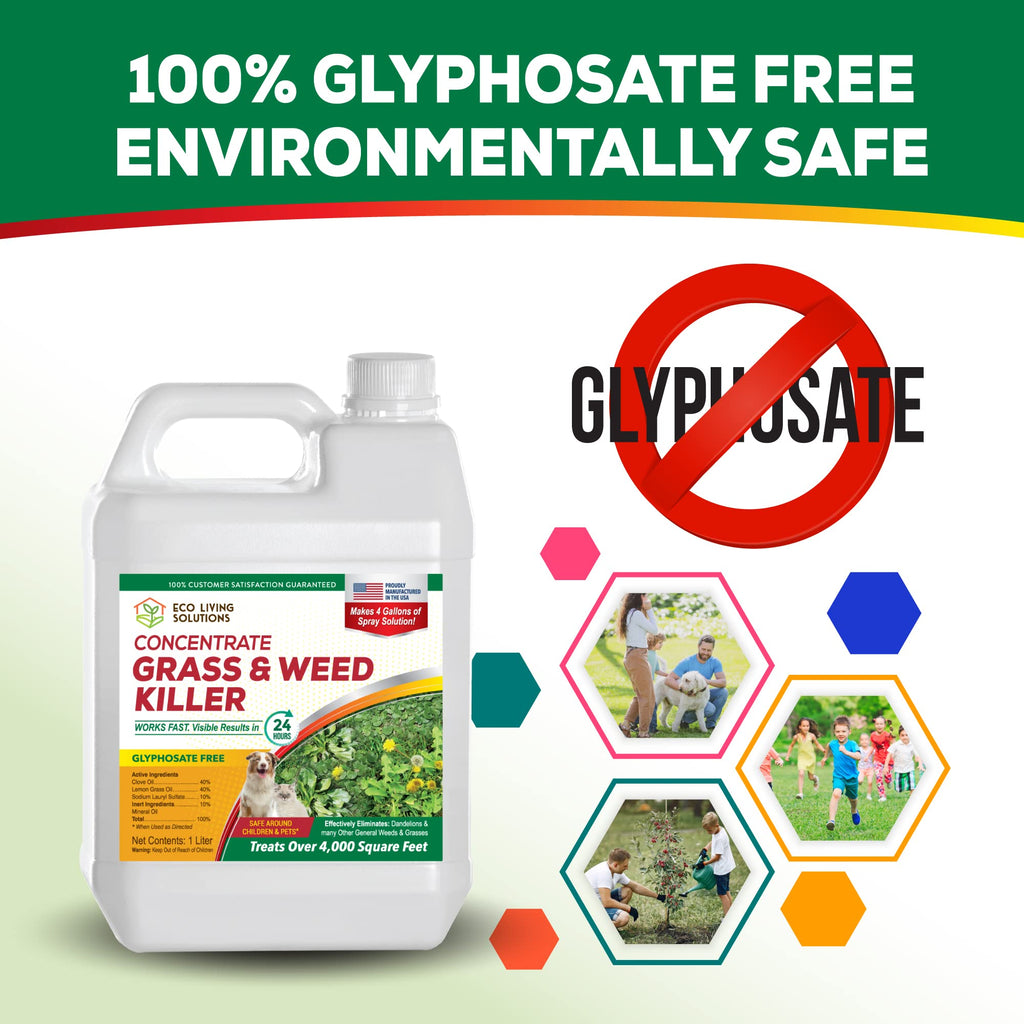 Eco Living Solutions Weed Killer Concentrate - Pet Safe, Organic Spray for Grass, Moss, Crabgrass & Dandelion | Glyphosate Free Herbicide (32 oz)