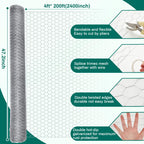 GlikCeil 48 in X 200 ft Chicken Wire Fencing Metal Floral Chicken Wire Mesh for Crafts Poultry Garden, 1 Inch Hexagonal Galvanized Hardware Cloth Netting for Poultry Coop Barrier Rabbit Cage(Silver)