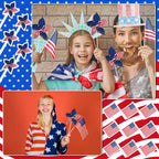 120 Pcs 4th of July Decorations Include 60 Patriotic Pinwheels 60 Small American Flags on Stick, Red White and Blue Pinwheel Windmill for Memorial Day Independence Day Parade Yard Decor Garden Outdoor