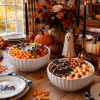 DOWAN 9.8'' Serving Bowls, 86 oz Large Salad Bowl, Ceramic Serving Dishes, Set of 2, Pumpkin Shape for Christmas, Entertaining, Party, Kitchen, Dinner, Banquet, Housewarming Gift, White