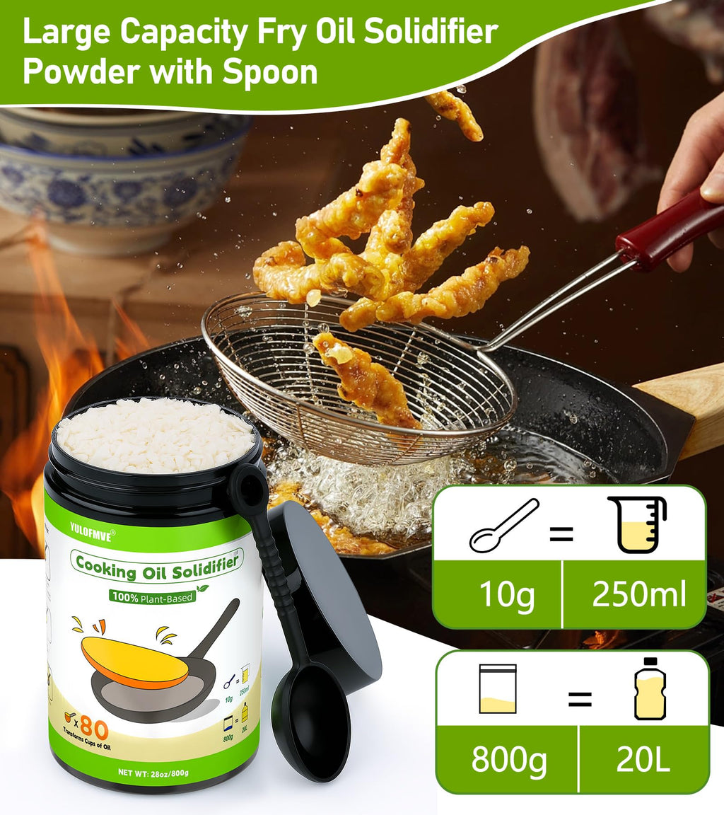 YULOFMVE Cooking Oil Solidifier Powder, Solidifies Up to 80 Cups from Mess, 100% Plant-Based Used Oil Solidifying Powder, Grease Hardener Disposal for Kitchen