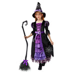 Spooktacular Creations Halloween Fairytale Witch Dress for Kids, Girls Cute Witch Costume Deluxe Set with Broom for Toddler Halloween Role Play Parties, Purple