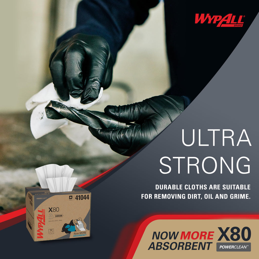 WypAll PowerClean X80 Heavy Duty Cloths, Brag Box, 152 Towels (41044)