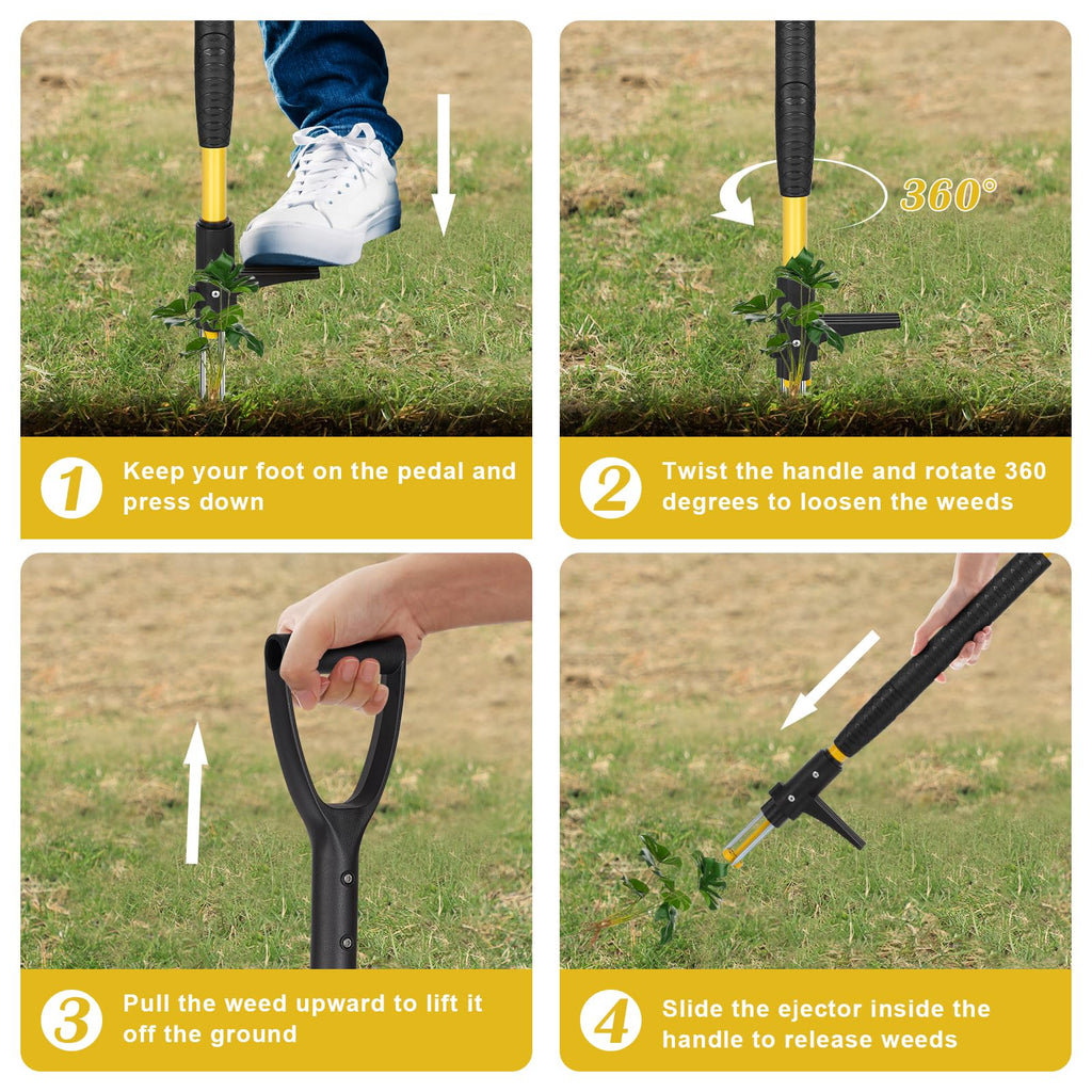 Tegarbed 39" Stand Up Weed Puller Tool - Heavy Duty Detachable 3-Claw Weeder with Ergonomic Long D-Handle | Tools for Effortless Garden Weed Removal (Dandelions, Thistles & More)