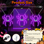 HappyAlley 3 Pack 9" Halloween Classics Twinkling LED Spiders, Hi-Vibrant Aluminum Frame Spiders Window Silhouette Lights, 234 Purple and 12 Green LED Lights, Holiday Indoor Outdoor Decoration