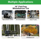 LTNICER 4.80/4.00-8" Flat-Free Tire and Wheel, 16" Solid Wheelbarrow Tires with 5/8" or 3/4" Bearings, 3-7" Centered Hub Universal Fit for Wheelbarrows/Garden Trailer/Wagons