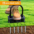 Aerator Lawn Tool - 2-in-1 Reinforced Heavy Duty Manual Lawn Aerator with 15 Spikes, Automatic Dirt and Leaf Clean Design, Adjustable T-Handle (Gloss Black)