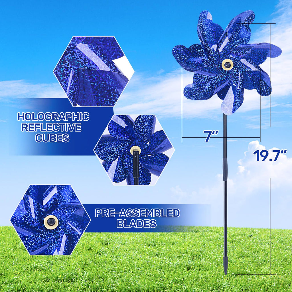 BATTIFE Preassembled Reflective Pinwheels for Yard & Garden, Blue, 10 Pack