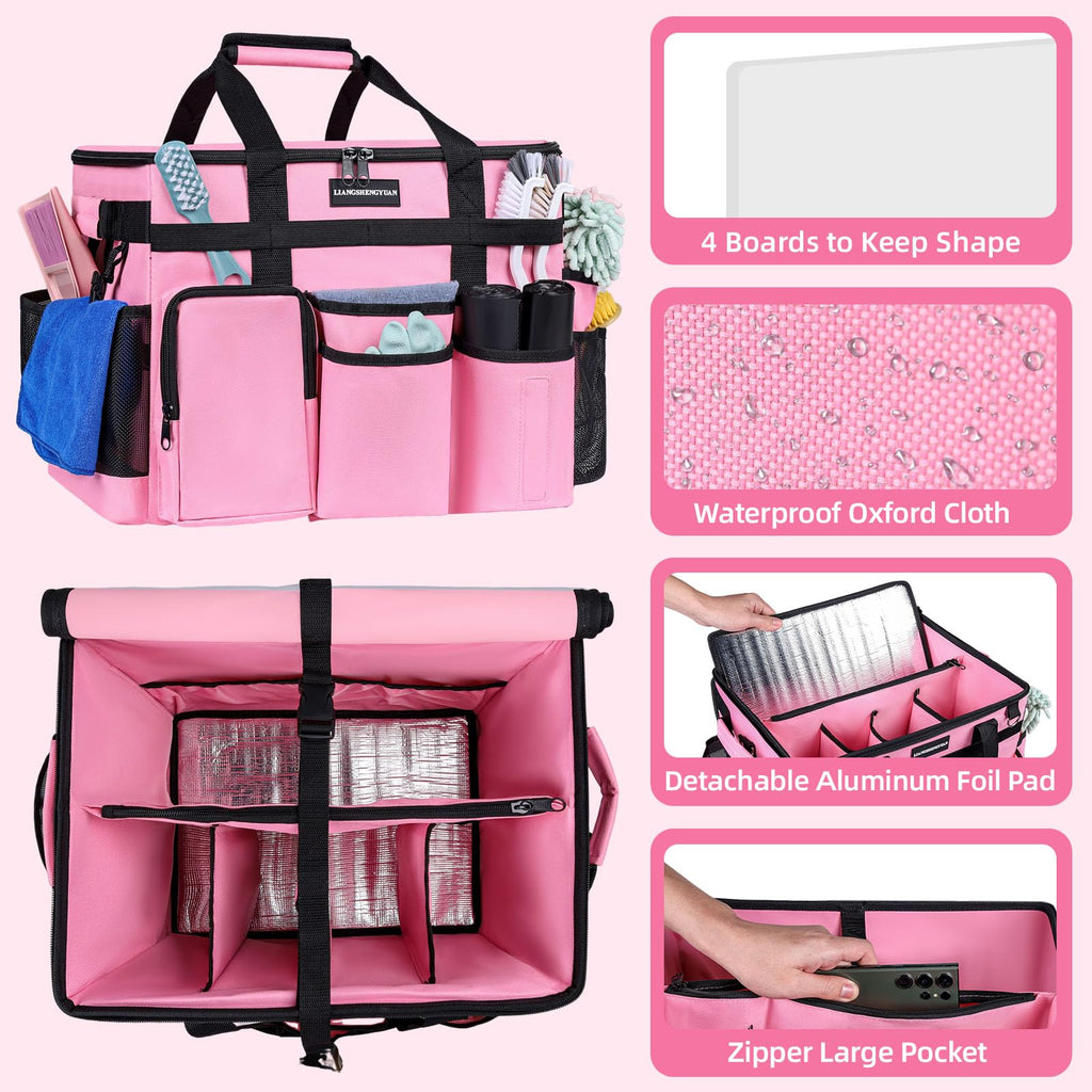 Extra Large Rolling Cleaning Caddy Bag with Wheels, Cleaning Baskets Bags with Detachable Trolley For Housekeepers , Water Resistant Cleaner Supplies Organizer with Wheels for Kitchen, Car