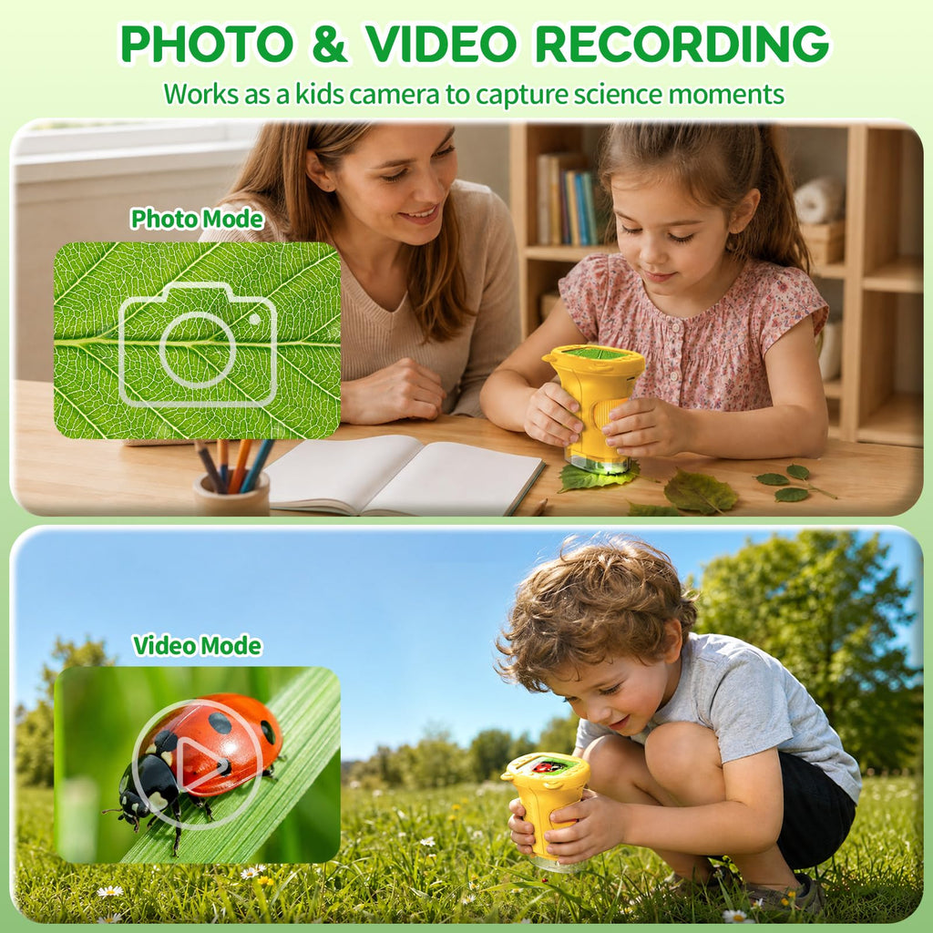 Kids Microscope: 1000X Handheld Pocket Microscope for Photo and Video Portable Science Kits STEM Toys – Christmas/Birthday Gifts for Girls & Boys Ages 3-12(Orange)