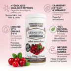 Pretty Bee Hydrolyzed Collagen Powder, Grenetina En Polvo Cranberry Flavor, Grenetina Organica, Collagen Supplement, Grenetina Hidrolizada En Polvo, 100% Natural, 18 oz