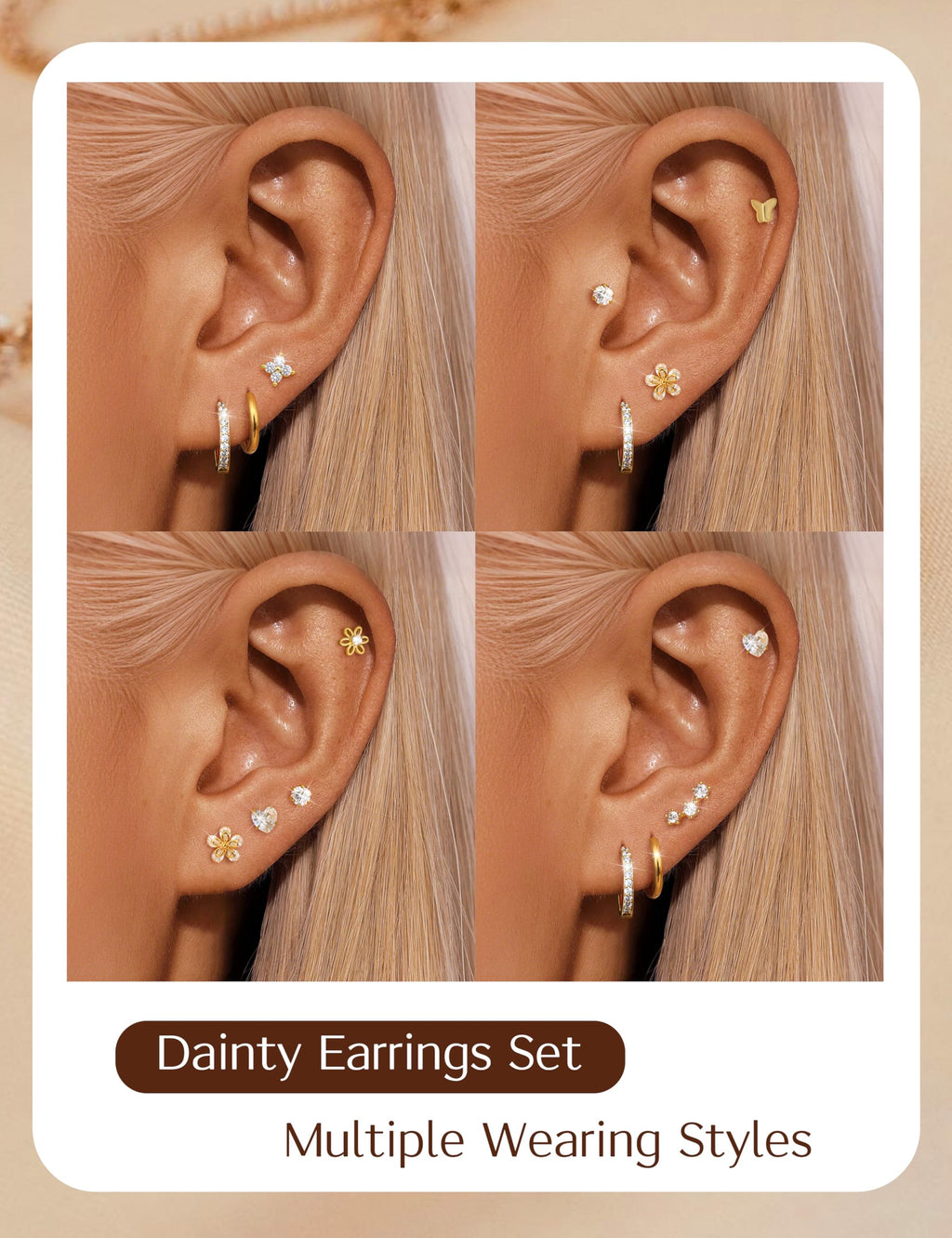 LOLIAS 10Pairs Flat Back Earrings for Women Girls Hypoallergenic Gold Stud