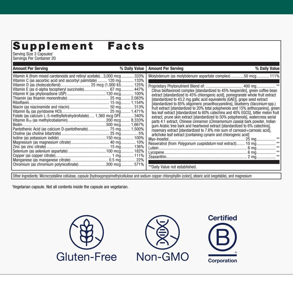Metagenics PhytoMulti Multivitamin - 20+ Essential Vitamins & Minerals with Phytonutrients - Supports Healthy Aging, Cellular Health, Energy & Immune Function - Non-GMO & Gluten-Free - 60 Capsules