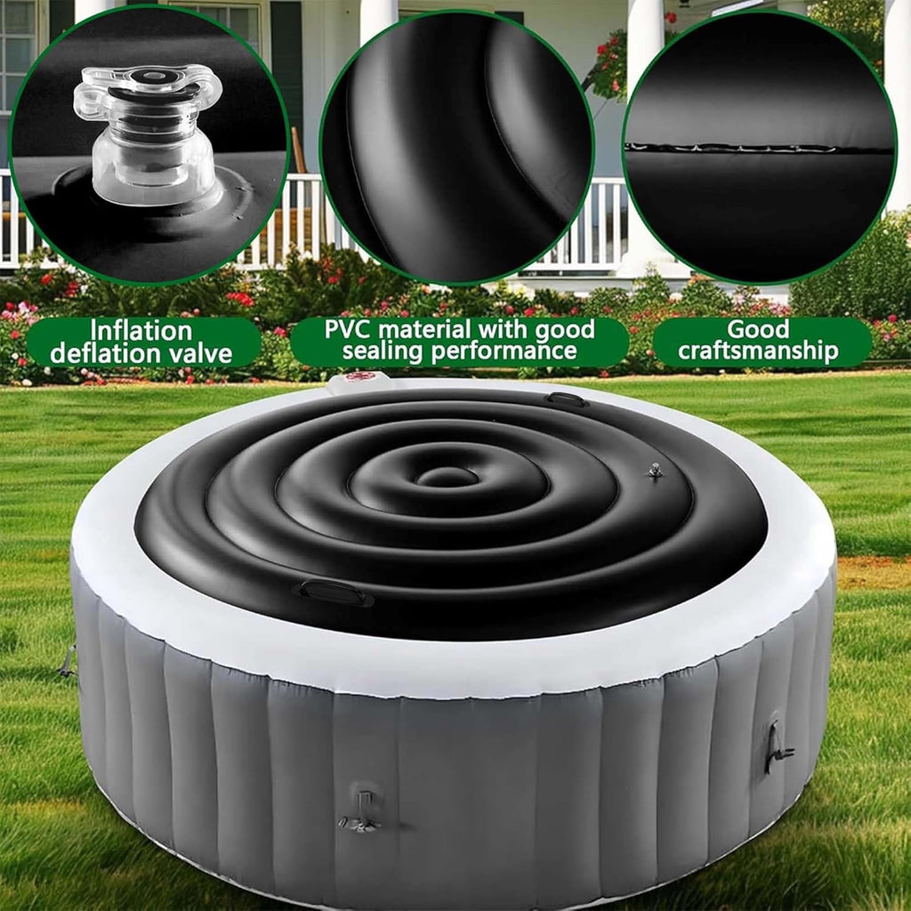 Tlswshsy 4.5 Ft Inflatable Hot Tub Cover- Energy Saving lid for Round Hot Tub- Foldable Protective Rain Overflow Cover for Outdoor Inflatable Hot Tubs (Black)