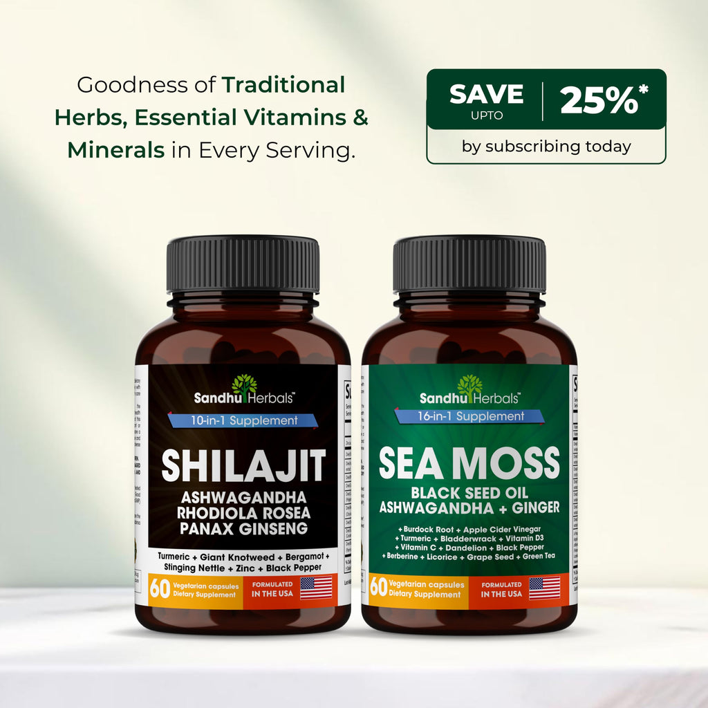 Shilajit Sea Moss Ashwagandha Combo Bundle - Black Seed Oil, Turmeric, Rhodiola Rosea, Panax, Ginseng Supplement | 120 Capsules, Better Than Gummies, Resin | Seamoss for Men & Women