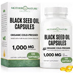 Black Seed Oil Capsules 1000mg, Organic Cold Pressed Black Cumin, High TQ, Immune & Joint Support, 120 Count (2 Month Supply)