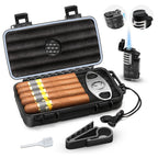 Flauno Travel Cigar Humidor Case - Portable Humidor Kit with Lighter (Without Gas), Cutter, Holder, Humidifier & Dropper, Waterproof, Crushproof, Airtight Seal (Holds up to 5 Cigars)